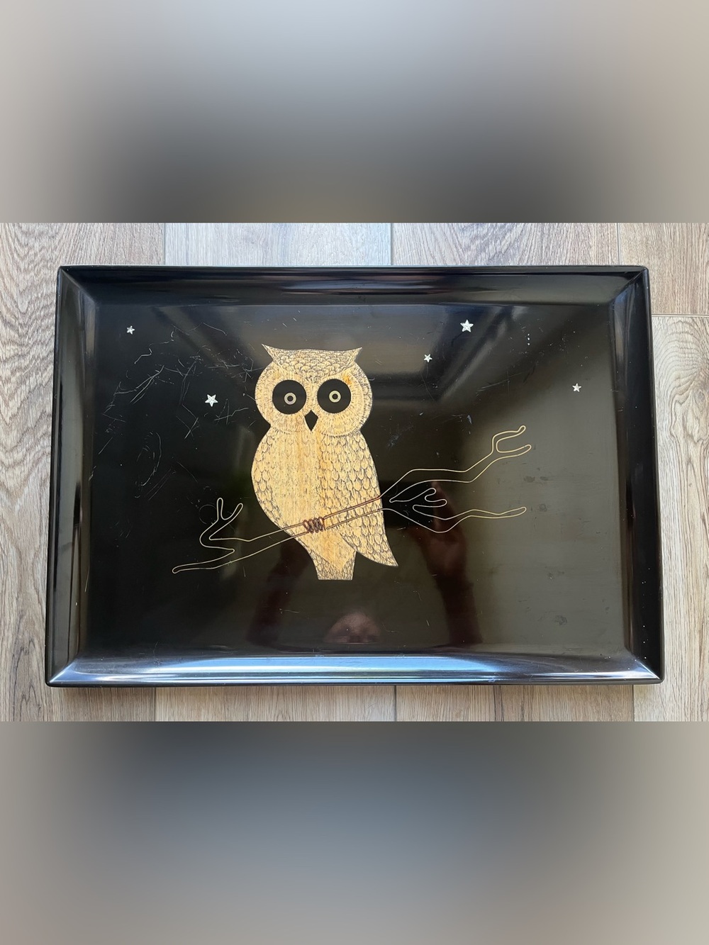1966 Couroc Of Monterey Owl🦉Tray Black with Gold Inlaid MCM Vintage
Serving Tray